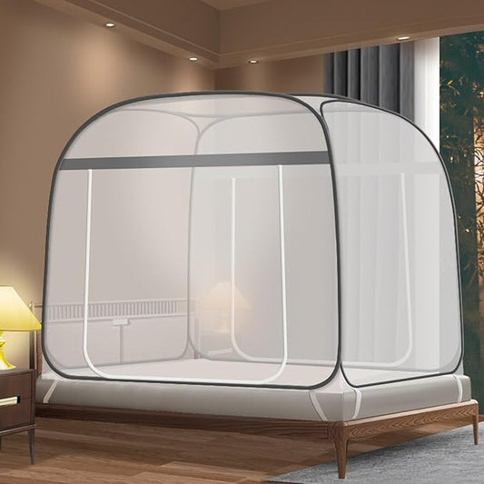 CMINGJ Mosquito Net for Bed, Portable pop up Mosquito Netting with Bottom, Free Installation-Suitable for Bedroom, Camping, Folding Portable Design for Baby Adults (Gray- L87 x W79 x H61)