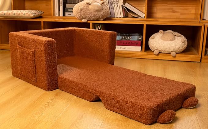 LonSEA Furniture, Teddy Bear, Baby Chair for Toddler, Toddler Bed, Convertible Sofa to Lounger - Comfy 2-in-1 Flip Open Couch/Sleeper for Kids, Toddler Cot, Brown