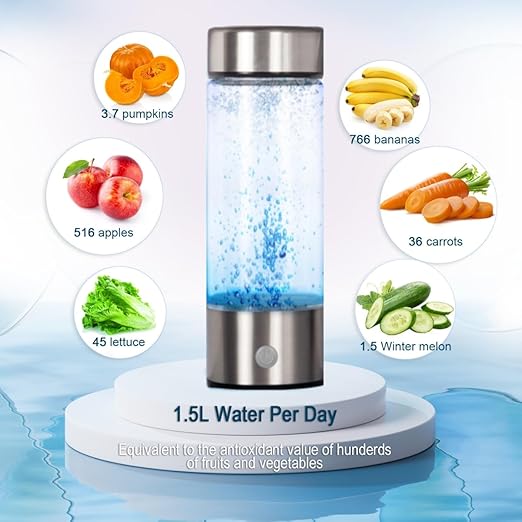 Hydrogen Water Bottle,Portable Hydrogen Water Generator Machine, Improve Water in 3 Minutes Quick Electrolysis, Suitable for Home, Office, Travel, Daily Drinking (Silver)