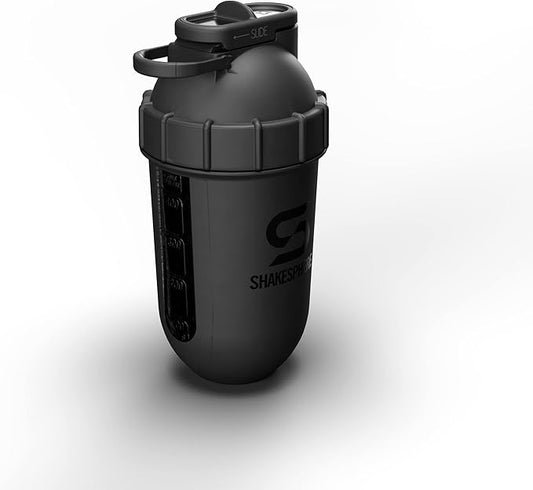 SHAKESPHERE Tumbler Cooler Shaker - Protein Shaker Bottle and Smoothie Cup, 24 oz - Bladeless Blender Cup Purees Raw Fruit with No Blending Ball – Powder Mixer for Pre Workout Gym (Matte Black)