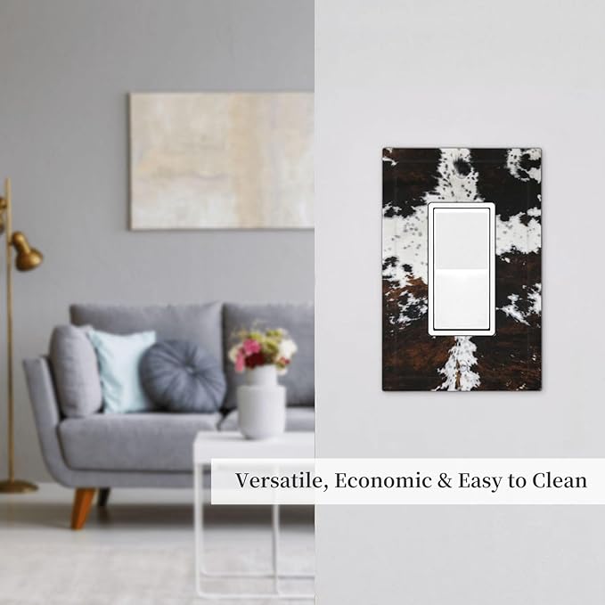 Western Farm Highland Cow Cowhide 1 Gang Rocker Light Switch Plate Single Decora Outlet Wall Plate Cover Faceplate Decorative Switchplate GFCI for Farmhouse Bathroom Living Room Bedroom Decorate