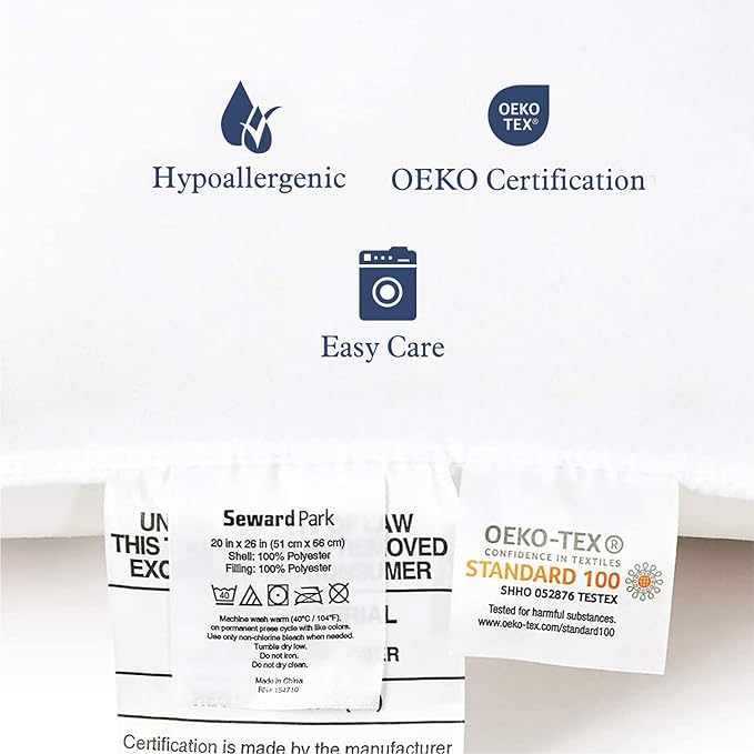 Down Alternative Bed Pillow Shams Insert for Sleeping, Standard Size 20 x 26 in Set of 2, Support Luxury Plush Dorm Pillows for Stomach, Side or Back Sleeper, 2 Pack