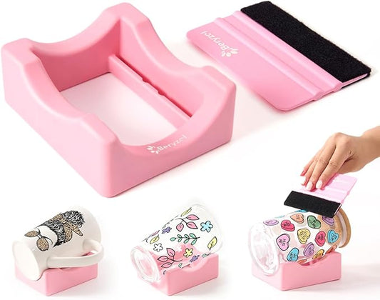 Silicone Cup Cradle, Cup Cradle for Tumblers Use to Apply UV DTF Decal/Apply Vinyl Decals - Keep Mugs in Place with Felt Squeegee