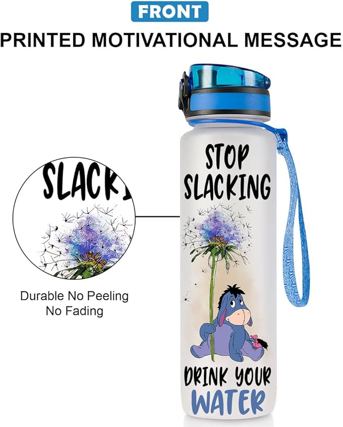 Stop Slacking Drink Your Water 32 Oz Water Track Bottle, Water Bottle With Time Marker, Donkey Motivational Insulated Water Bottle, Gifts For Family Friend, Birthday Gifts, Blue