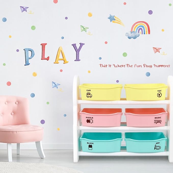 LHIUEM Polka Dot Wall Decals Rainbow Wall Sticker 82 PCS Cute Toddler Girl Decoration Cloud Star Watercolor Wallpaper Boho Kids Wall Posters Play Quotes Decal for Kids Boys Gifts in Nursery Playroom