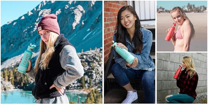 Coldest Sports Water Bottle with Straw Lid Vacuum Insulated Stainless Steel Metal Thermos Bottles Reusable Leak Proof Flask for Sports Gym (24 oz, Saturn's Moon Purple Glitter)