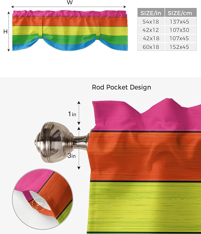 Farmhouse Blackout Tie Up Valance Curtains for Kitchen Windows,Rainbow Retro Rustic Barn Wood Texture Window Toppers Balloon Shades for Living Room/Bathroom/Bedroom,1 Panel,60" X 18" -1 Panel