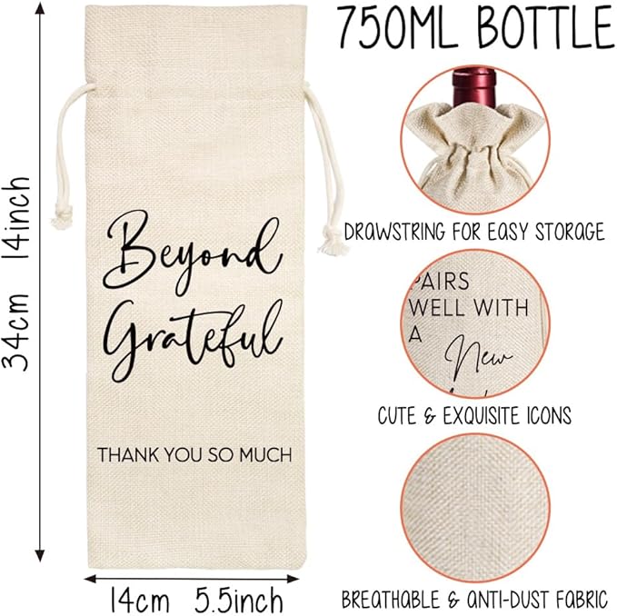 Qubereeree Beyond Grateful Thank You Wine Bag Graduation Appreciation Gifts Encouragement Gift for Wedding Baby Shower Bridal Shower, Thank You Big Enough for Everything You Did Card-15