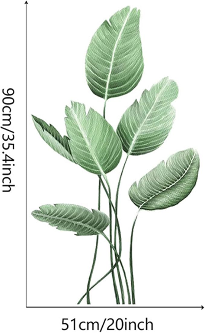 Tropical Leaf Green Leaves Wall Decals Monstera Deliciosa Liebm Palm Tree Leaf Plants Wall Stickers Bedroom Living Room TV Wall Door Decor Murals (Tropical Leaf Green 3)