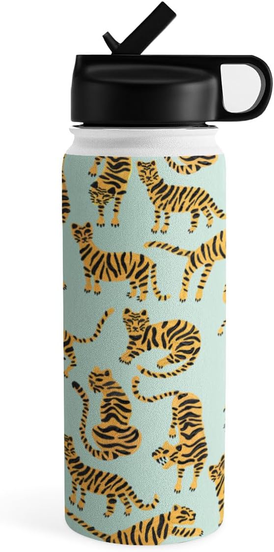 Deny Designs Water Bottle, Straw Lid 18 oz, Cat Coquillette Tiger Collection Mint Orange