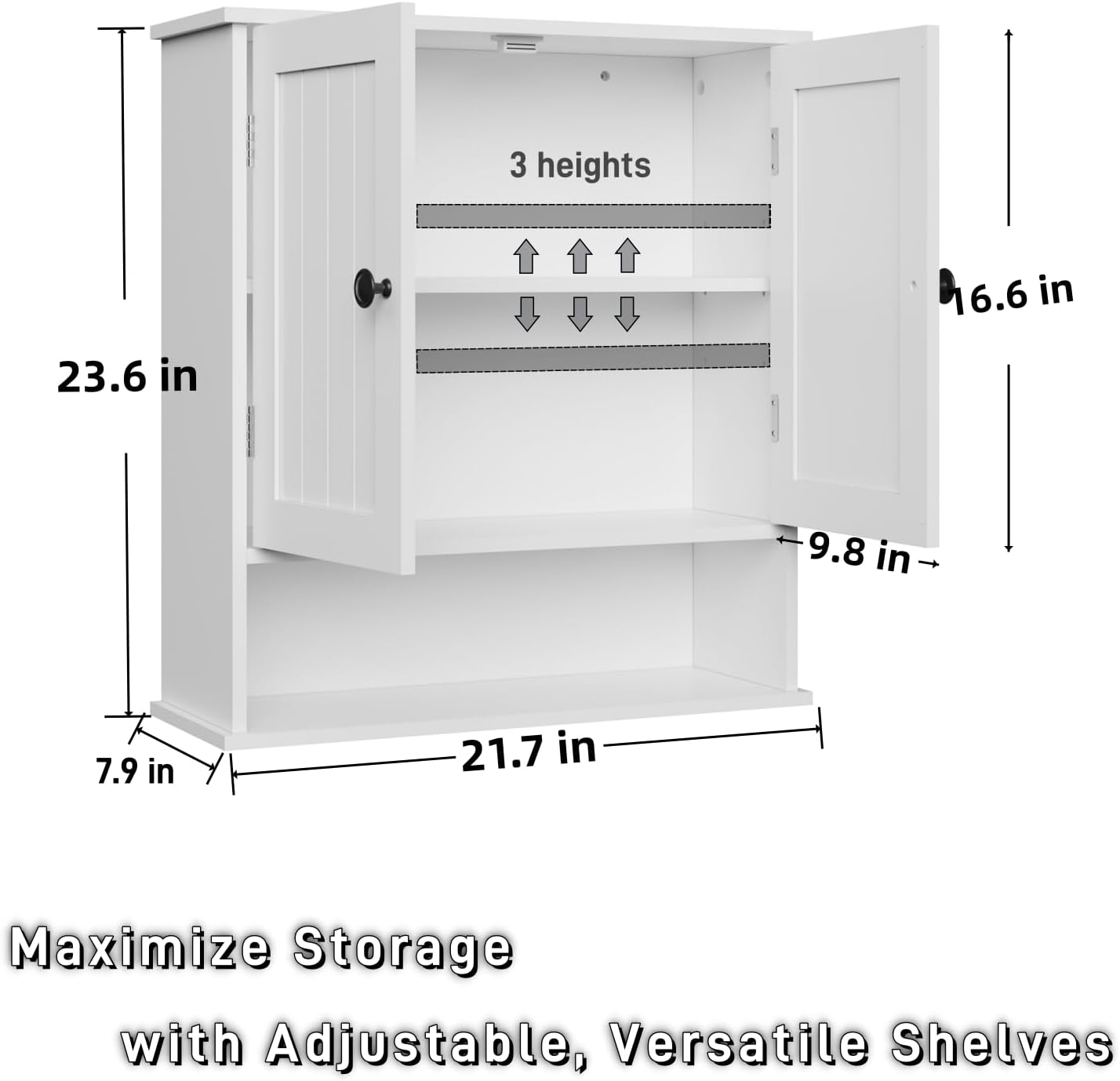 White Bathroom Cabinet Wall-Mounted, Storage Cabinets with Adjustable Shelves, Space-Saving Organizer with 2 Doors for Bathroom, Laundry, Kitchen - Moisture Resistant & Easy Install
