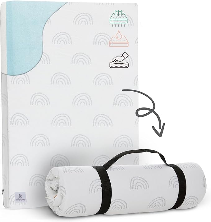 Waterproof Pack and Play Mattress Topper - 38" x 26" | Roll Up Style - Breathable Soft Memory Foam - Portable Playard Mattress Topper- Baby Foam Playpen Mattresses for Babies - Boho Design