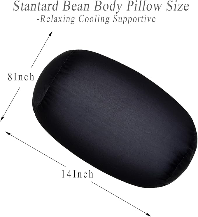 Microbead Body Pillow, Tube Microbead Bolster Bean Smooth Cool Pillow Neck Cervical Roll Pillow for Sleeping 7 x 12Inch Throw Travel Pillow(Carbon Black)