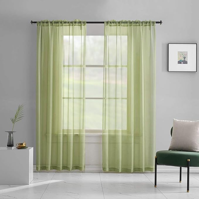 Sage Sheer Voile Curtains Translucent Solid Color Window Treatment 72 Inches Long Panels Rod Pocket 72 Inch Length curtains sheer Sage Green Sheers for Bedroom Living Room 2 Panels 52x72