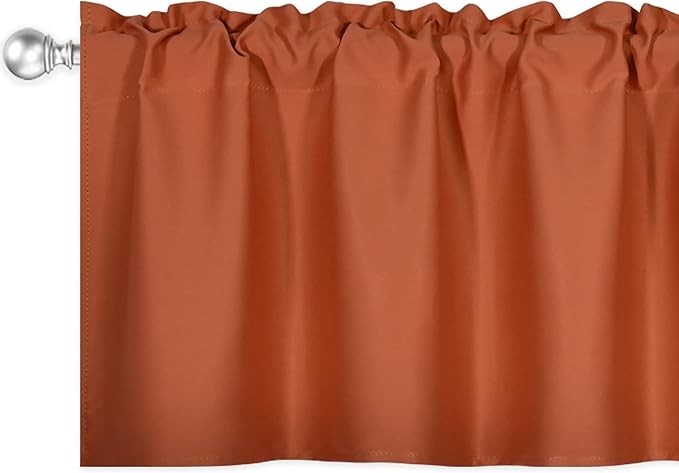 Burnt Orange Valance - Rust Valance for Windows 100x18 Inch Solid Blackout Rod Pocket Kitchen Short Curtain Toppers Valance for Bathroom Living Room, Terracotta