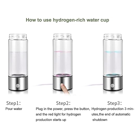 Hydrogen Water Bottle, 1200Pbb Portable Hydrogen Water Ionizer Machine, Hydrogen Water Generator, Hydrogen Rich Water Glass Health Cup Water Ionizer Machine for Office, Travel, Daily Drinking Silver