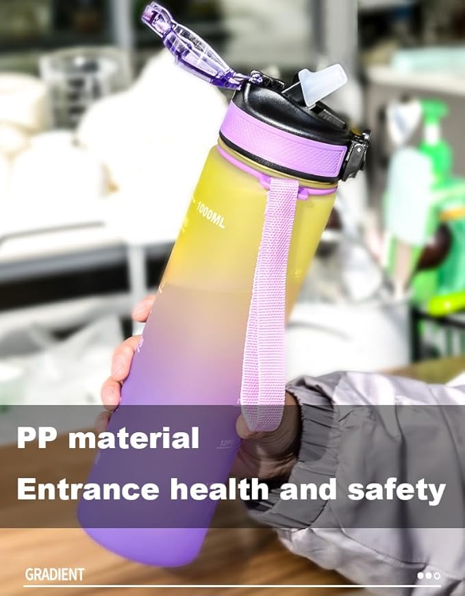 Water Bottles, 32oz Motivational Sports Water Bottle with Time Marker - Times to Drink Fast Flow Technology with Clean Brush PC Material, BPA Free, Wide Mouth Leakproof