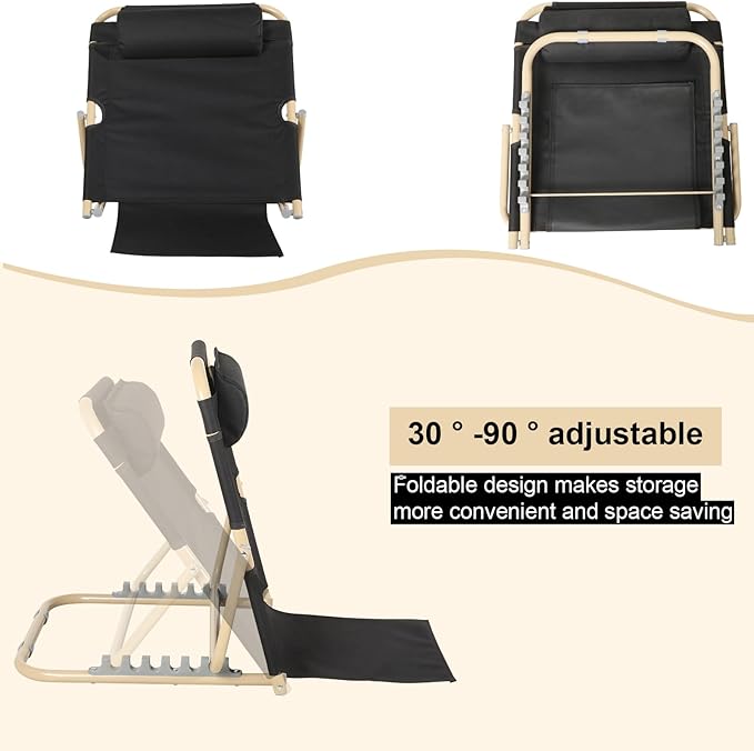 Lifting Bed Backrest Portable Folding Adjustable Sit up Back Rest Multifunction Chair for Bed Change Angle of Backrest for Elderly Patients Back Neck Lumbar Support (Black,23.6 Inch)