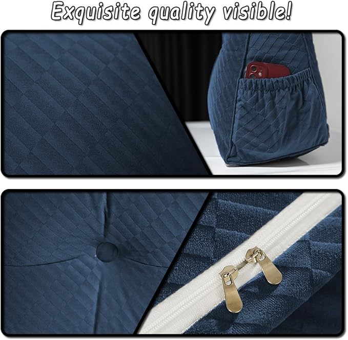 Gradient Velvet Triangular Wedge Pillow, Removable Cover Headboard Pillow for Daybed, Backrest Positioning Support Pillow Cushion Resting Reading Relaxing (Blue, King(76 * 20 * 8in))