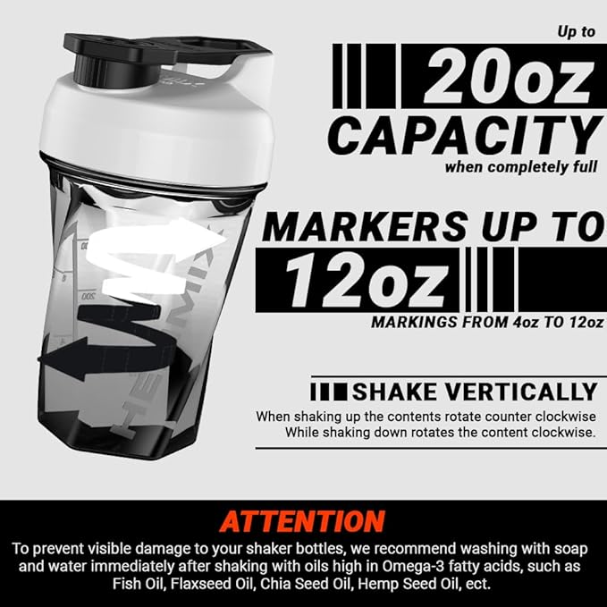 HELIMIX 1.5 Vortex Blender Shaker Bottle Holds Upto 20oz | No Blending Ball or Whisk | USA Made | Portable Pre Workout Whey Protein Drink Shaker Cup | Mixes Cocktails Smoothies Shakes | Top Rack Safe