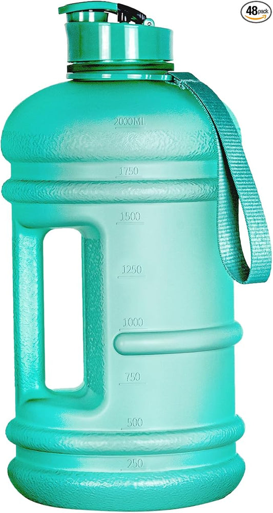 TOOFEEL 2.2 Liter 74 oz Reusable Clear Water Bottles - 100% Leak Proof BPA Free Water Bottle that Tracks Water Intake with Visible Volume Water Jugs for Sports Bottle (Clear Matte Green Water Bottle)