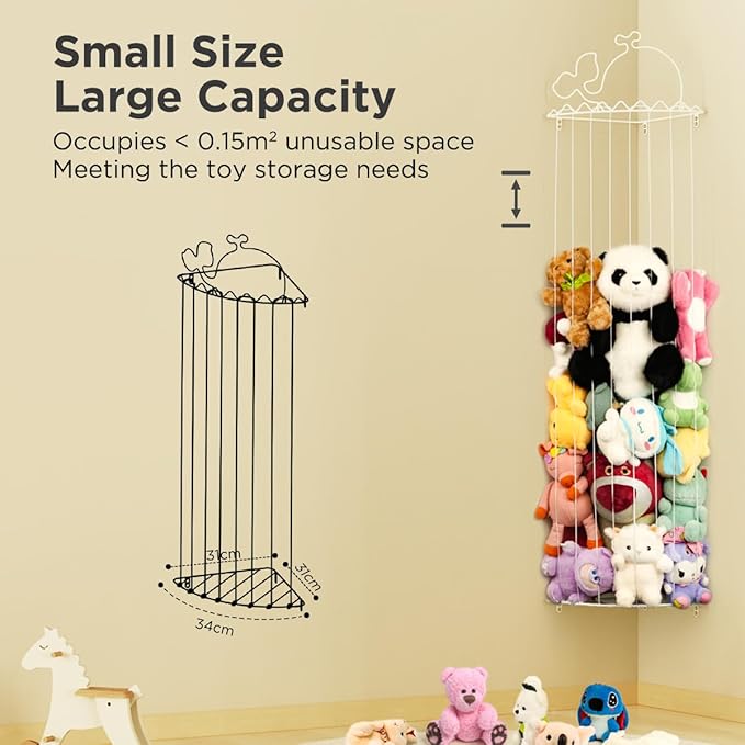 Stuffed Animal Storage,Stuffed Animal Holder with Adjustable Length,Corner Shelf for Kids Room Decor,Soft Toy Storage Organizer for Living Room,Bedroom,Nursery,Playroom,Kids Room(Ivory White)
