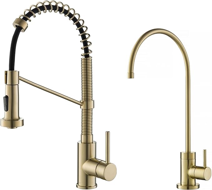 Kraus KPF-1610-FF-100SFACB Bolden Commercial Style Pull-Down Kitchen Purita Water Filter Faucet Combo, Spot Free Antique Champagne Bronze