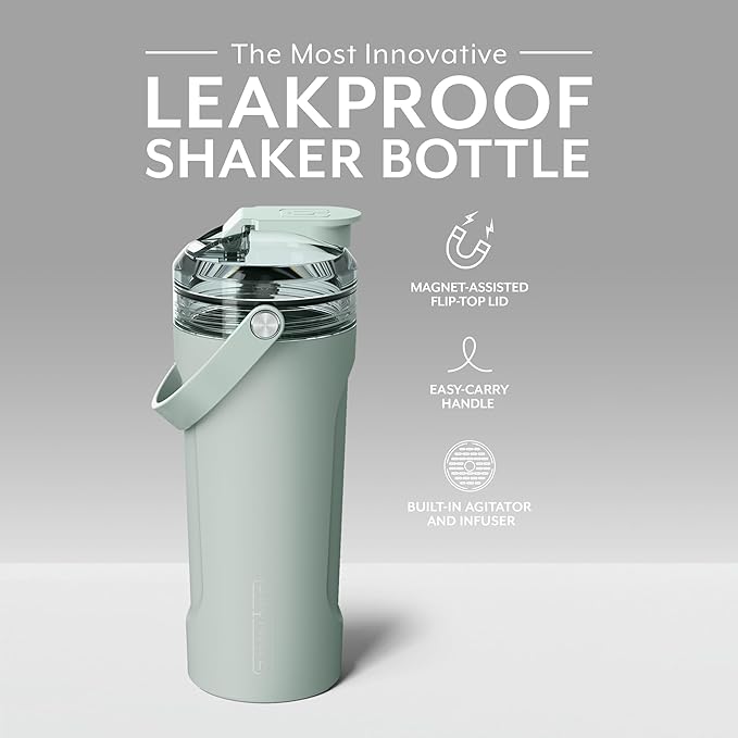 BrüMate MultiShaker Blender Shaker Bottle | 100% Leakproof Insulated Stainless Steel Shaker Bottle | Protein Shaker Bottle, and Pre Workout Bottle for the Gym | 26oz (Sage)