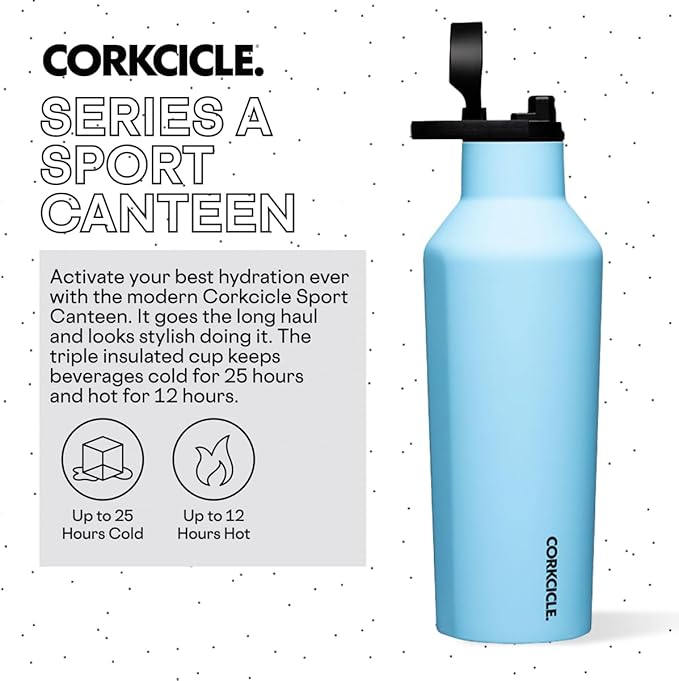 Corkcicle Sport Canteen Insulated Tumbler, Santorini, 32 oz – Reusable Water Bottle Keeps Beverages Cold for 25 Hours & Hot 12 Hours – Cupholder Friendly Tumbler with Screw-On Cap