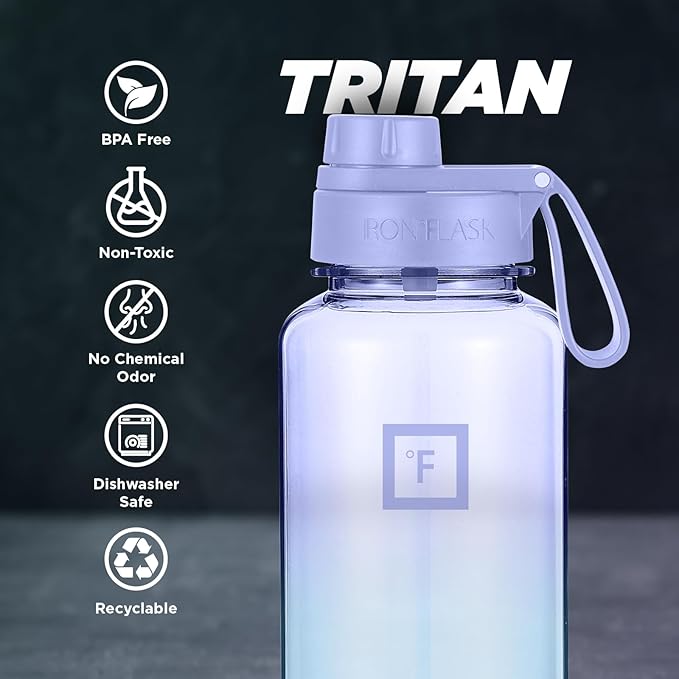IRON °FLASK Clear Tritan Trekker Water Bottle with Chug Lid - Leak Proof & Lightweight for Gym, Hiking, Sports - Dishwasher Safe, BPA Free Plastic - Cotton Candy, 32 Oz