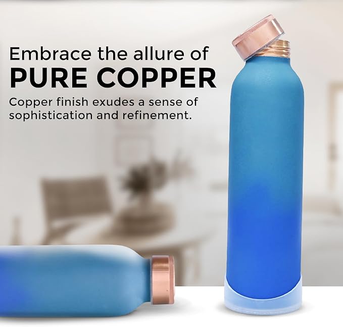 Copper Water Bottle 30 oz 900 ml | 100% Pure Copper With Added Health Benefits | Ergonomic Design | Water Bottle for School, Office | Leakproof, Durable, Lightweight | Easy to Clean, Ombré Blue