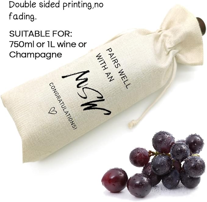 MSW Degree Gift Wine Bag, Master of Social Work Graduation Gift for Her Gift for Him, Wine Bag for Master's Degree - Reusable Drawstring Wine Bag