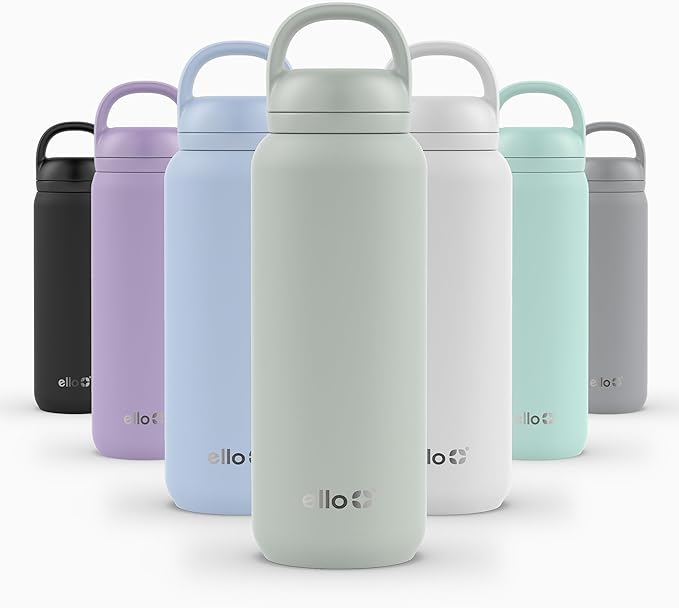 Ello Cooper Twist 32oz Stainless Steel Water Bottle with Chug Lid | Leak Proof | Double Walled and Vacuum Insulated | Built in Carry Loop | Dishwasher Safe | Sage