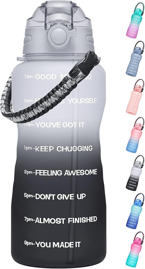 Water Bottles 1 / Half Gallon with Time Marker and Straw, Large Fitness Sports Motivational Bottle, Wide Mouth Leakproof and BPA Free for Travel, Gym,office,school