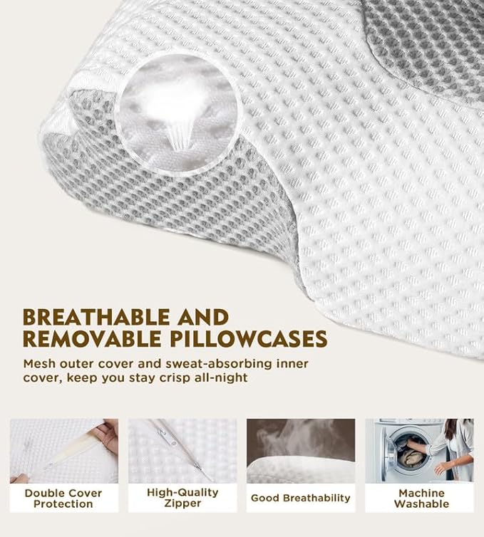 Osteo Cervical Pillow for Neck Pain Relief, Hollow Design Odorless Memory Foam Pillows with Cooling Case, Adjustable Orthopedic Bed Pillow for Sleeping, Contour Support for Side Back Stomach Sleepers