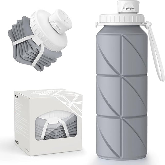 Collapsible Water Bottle Foldable Silicone Travel Water Bottle Leakproof Flexible BPA Free Portable,Folding Water Bottle Lightweight for Camping, Hiking,Sports Water Bottles Travel 23oz
