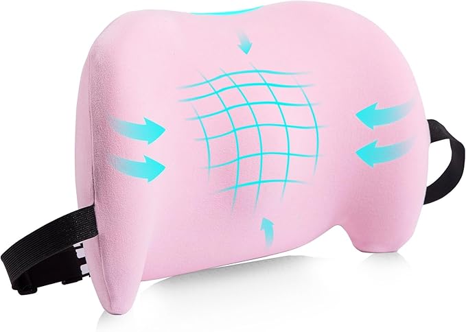 Lumbar Support Pillow for Office Chair, Car Lumbar Pillow Lower Back Pain Relief, Memory Foam Back Cushion with Adjustable Straps, Ergonomic Chair Back Pillow for Gaming Chair, Car, Bed (PINK)