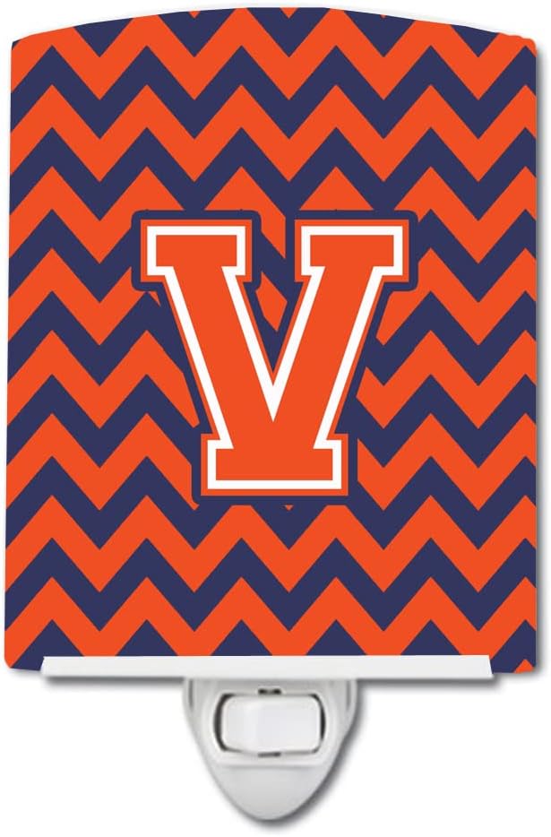 Caroline's Treasures CJ1042-VCNL Letter V Chevron Orange and Blue Ceramic Night Light Compact, UL-Certified, Ideal for Bedroom, Bathroom, Nursery, Hallway, Kitchen, 6x4x3, Multicolor