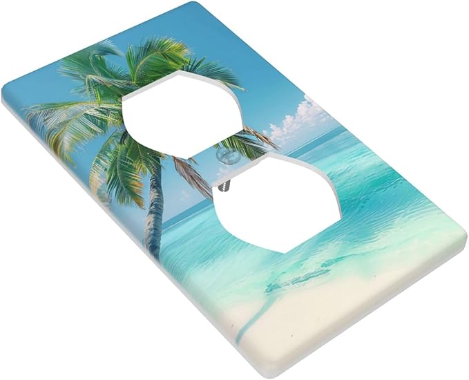 Beach Palm Tree Duplex Electrical Outlet Funny Plastic Wall Plate Decorative Light Switch Cover For Women Girls Bedroom Kitchen Living Room