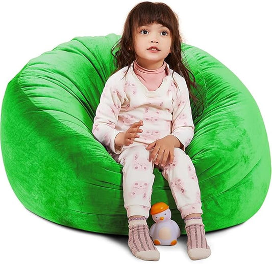 Bean Bag Chair Cover, Stuffed Animal Storage, Plush Toys Organizer Holder, Beanbag Chairs Cover for Kids Teans and Adults Super Soft and Comfortable Fabric X-Large with Handle and Zipper -Round Green