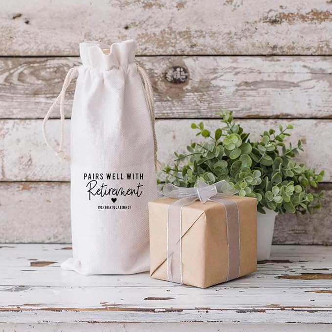 Andaz Press Retirement Wine Bag, Pairs Well With Retirement Wine Bottle Cover, Funny Retirement Gifts Canvas Wine Bag, Champagne Bottle Bag, Wine Bottle Gifts, Retirement Gifts For Men, Women, 1-Pack