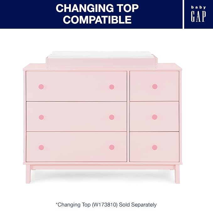 GAP babyGap Legacy 6 Drawer Dresser with Interlocking Drawers - Greenguard Gold Certified, Blush Pink/Dark Pink