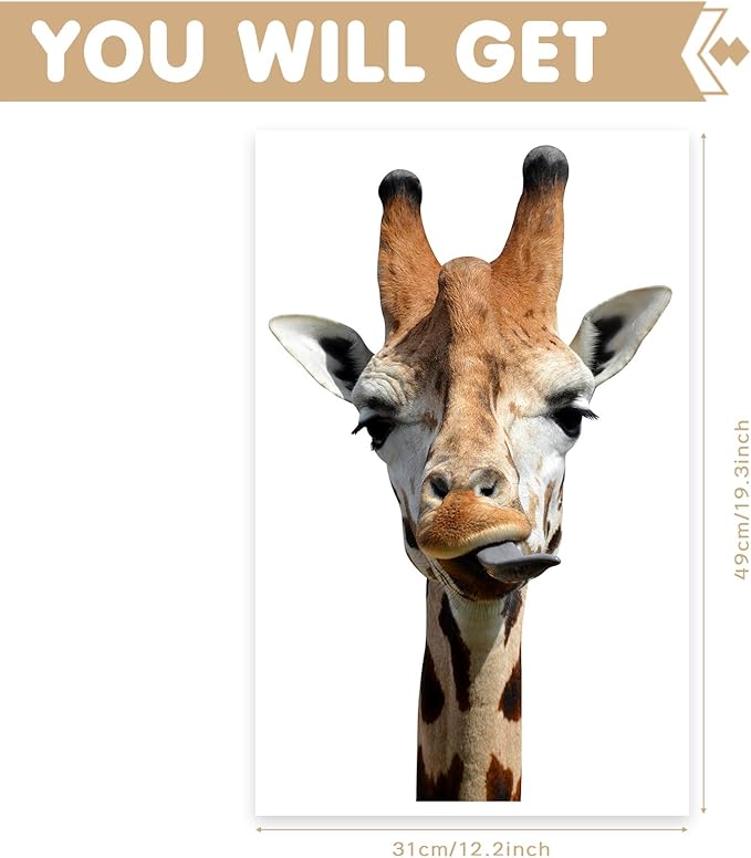 Funny Giraffe Wall Decal Peel and Stick Removable Cute Giraffe Face Wall Clings Funny Sticker Gift for Friends Kids Room Wall Funny Window Decor Fridge Closet Stickers