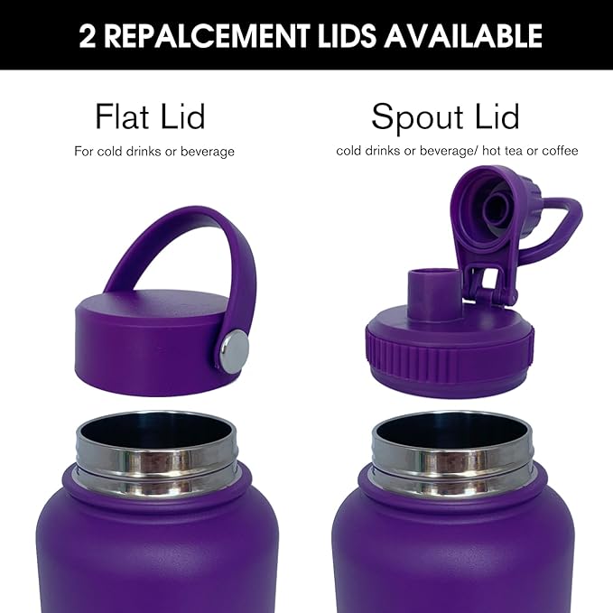 32oz Insulated Water Bottle ，Stainless Steel Sports Water Cup Flask with 2 Lids, Wide Mouth Travel Thermal Mug,Outdoor Sports Bottle（Purple）
