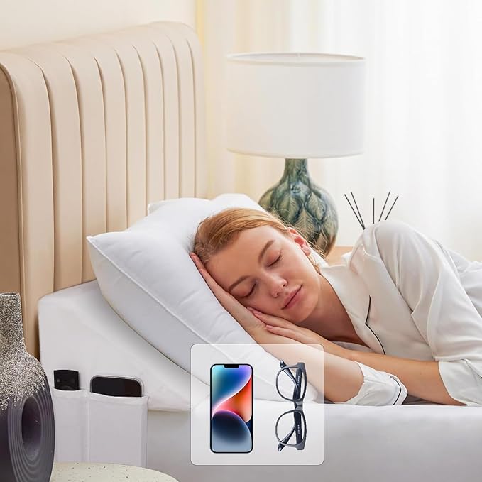 Queen Bed Wedge Pillow for Headboard, Foam Headboard Pillow, Bed Gap Filler, Mattress Wedge, Mattress Gap Filler Queen - Fill The Gap (0-7") Between Headboard and Mattress (White, 60"x10"x6")