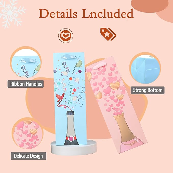 SHIPKEY 12 Pack of Wine Gift Bags, 4-Colored Bags Bulk for Wine Bottles, 13.7in Wine Bottle Bags for Thanksgiving, Halloween, Easter Day, Graduations, Weddings, Christmas, and Mother's Day