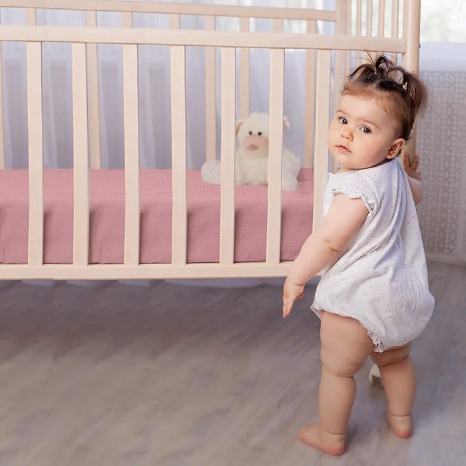 Baby Muslin Crib Sheets - Toddler Cotton Fitted Crib Sheets Neutral for Boys and Girls 2Pack