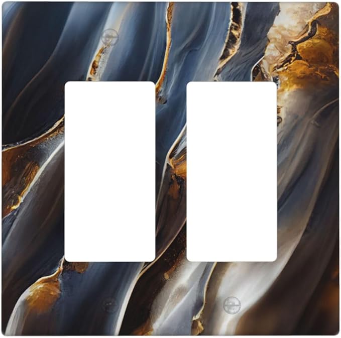Gradient Abstract Ripple Blue Gold Marble Printed 2 Gang Rocker Decora Light Switch Covers Dual Outlet Covers Wall Plate Decorative Switchplate Electrical Faceplate GFCI for Kitchen Bathroom Bedroom