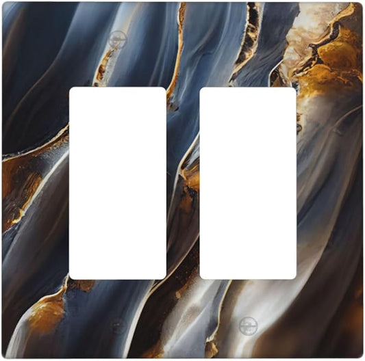 Gradient Abstract Ripple Blue Gold Marble Printed 2 Gang Rocker Decora Light Switch Covers Dual Outlet Covers Wall Plate Decorative Switchplate Electrical Faceplate GFCI for Kitchen Bathroom Bedroom