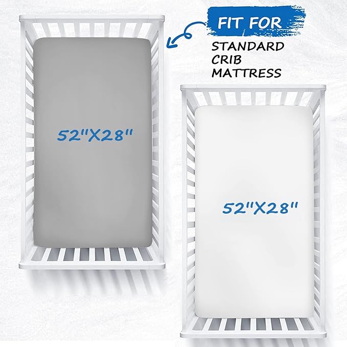 Crib Sheets for Boys 2 Pack Baby Crib Sheets for Standard Crib Mattress Snug Fit Microfiber Fitted Crib Sheet, White & Grey